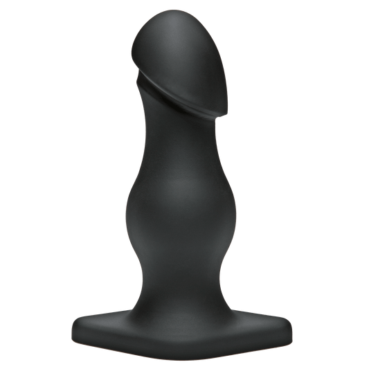 The TitanMen The Rumpy is a black silicone anal device with a rounded tip and bulbous middle, designed for a fulfilling experience. Its flared base provides stability, ensuring safe and satisfying use.