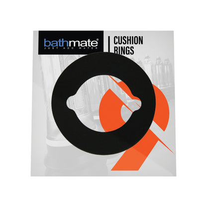 The Bathmate Hydromax 9 Cushion Pad 2 Pack features a sleek black circular pad on a white background with orange accents, highlighted by the Bathmate branding in black and blue. Made from advanced skin-safe material, these luxury pads pair perfectly with Bathmate pumps.