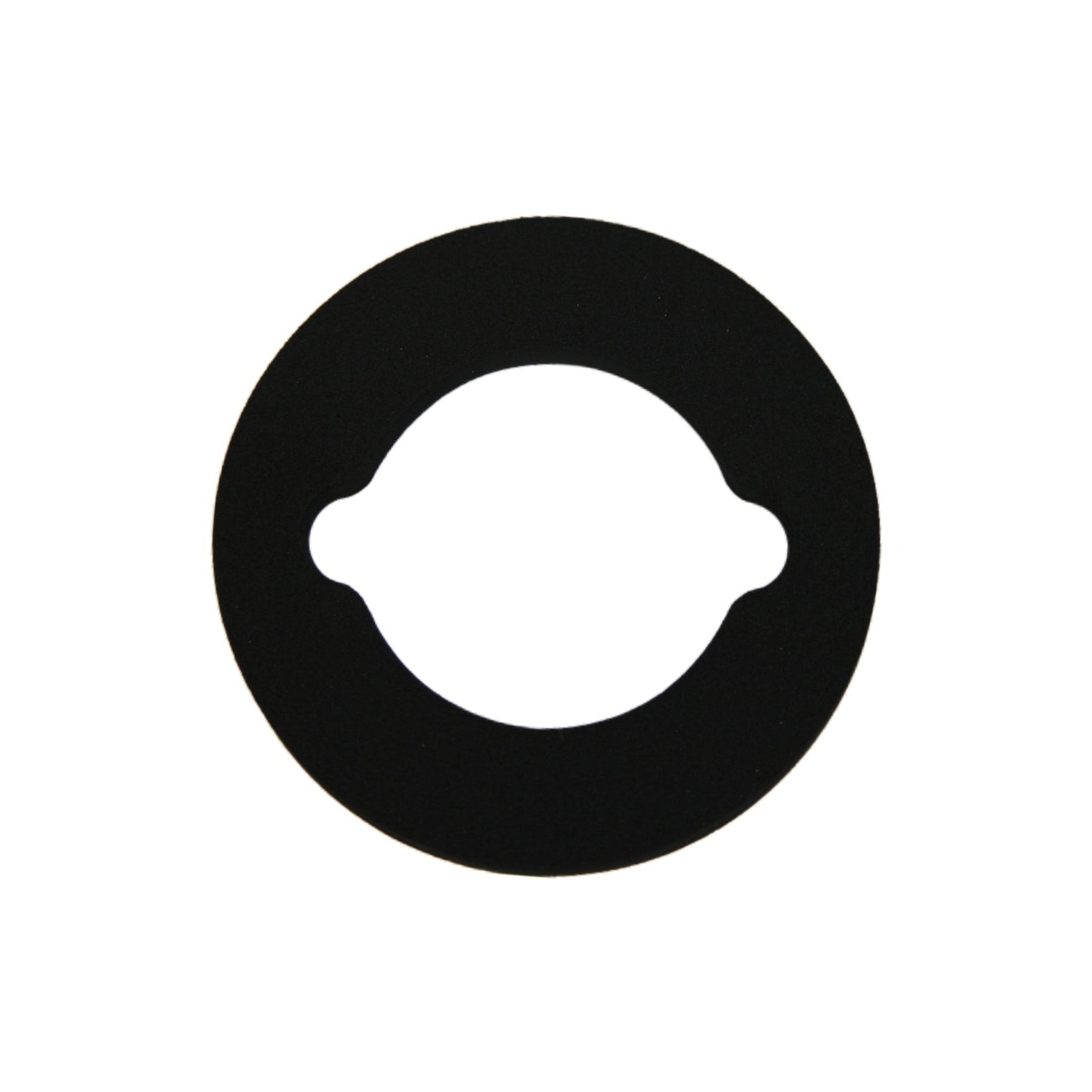 A black, circular Bathmate Hydromax 9 Cushion Pad, crafted from advanced skin-safe material, with two opposite tabs set against a white background.
