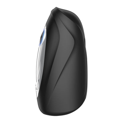 The Voodoo Get Lucky Score Pure Sport 7 Masturbator, in sleek black silicone with a curved design, highlights smooth lines and silver accents. Its ergonomically crafted by Voodoo for enhanced user comfort during professional or personal use.