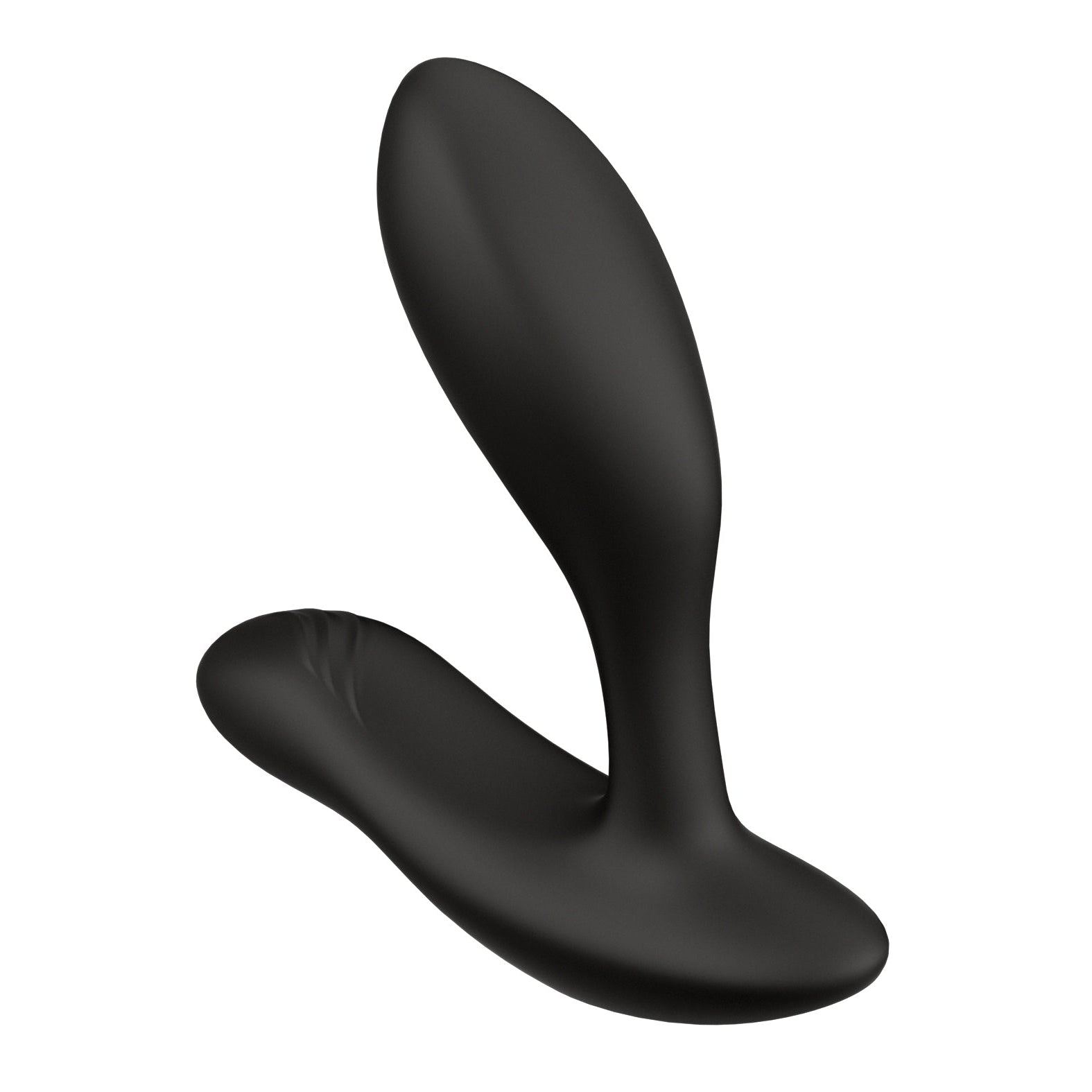 The We-Vibe Vector+ by we-vibe is a black silicone vibrating prostate massager with a sleek, curved design. Its bulbous tip targets stimulation, and the contoured base provides maximum comfort with its firm, smooth texture.