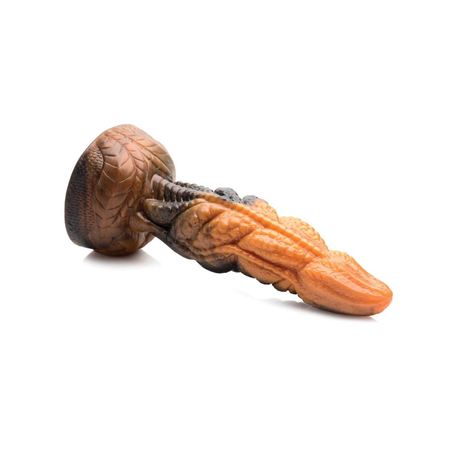 A detailed silicone dildo from Creature Cocks, the Ravager Rippled Tentacle, features intricate textures and a smooth finish rivaling premium materials, photographed against a white background.