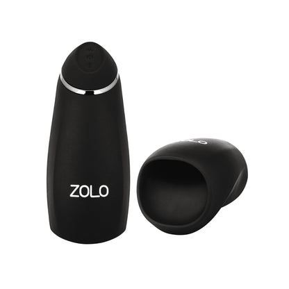The ZOLO Stickshift is a sleek, black cylindrical device branded with Zolo. It stands upright or on its side and features a squeezable design and top control button for ultimate penis stimulation. Designed for pleasure, it offers unparalleled performance.
