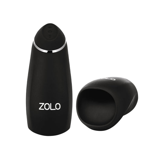 The ZOLO Stickshift is a sleek, black cylindrical device branded with Zolo. It stands upright or on its side and features a squeezable design and top control button for ultimate penis stimulation. Designed for pleasure, it offers unparalleled performance.