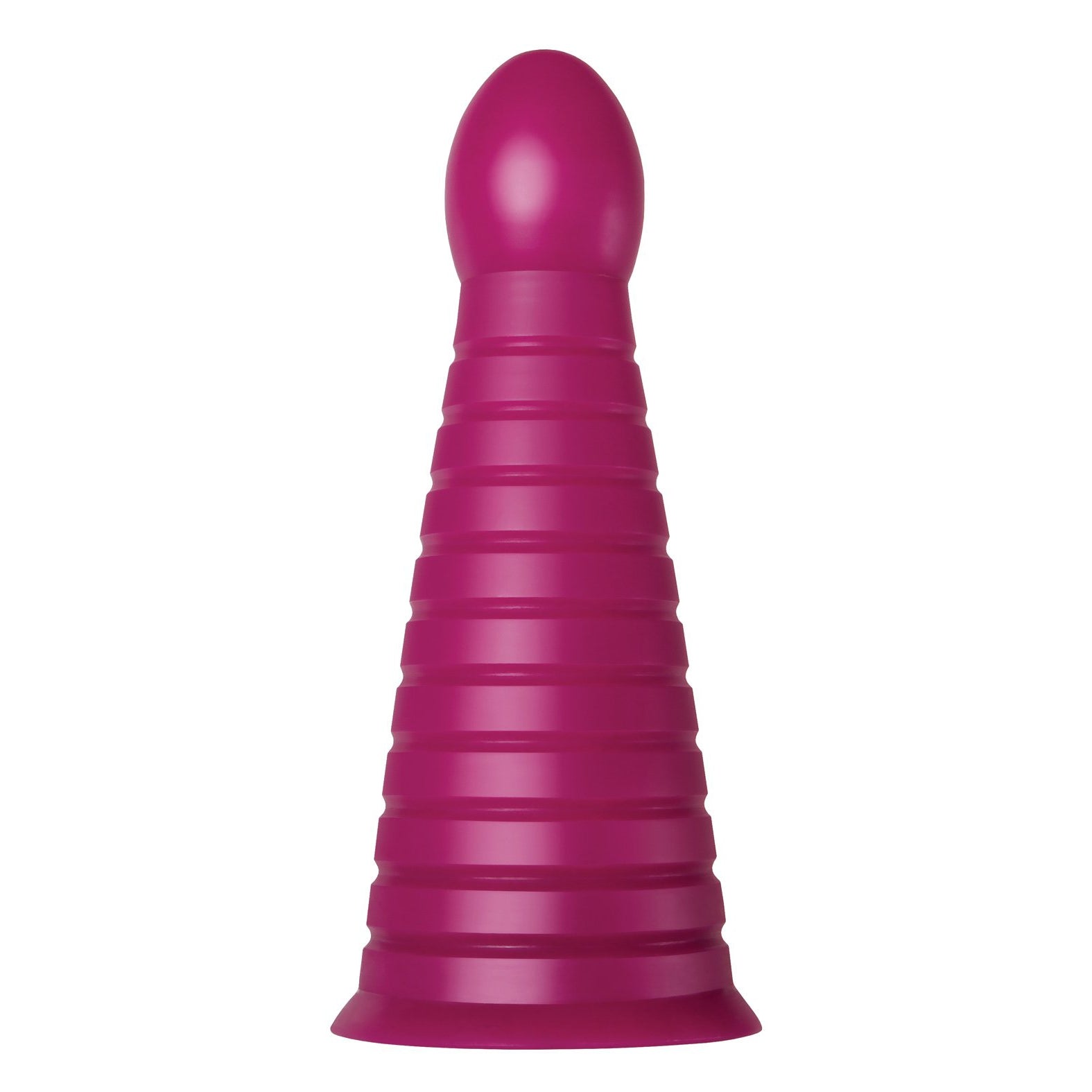 The Zero Tolerance Anal Everest, by Zero Tolerance, features a pink conical design with a smooth top and horizontal ridges. Perfect for advanced anal users, its strong suction cup base stands firm against a white backdrop.