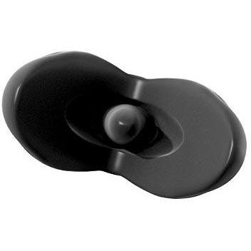The Anal Fantasy Collection Mega Insta-Gaper from Adams Toy Box features a black silicone hat-style security tag with a smooth, round surface and central pin, set against a white background that highlights its design.