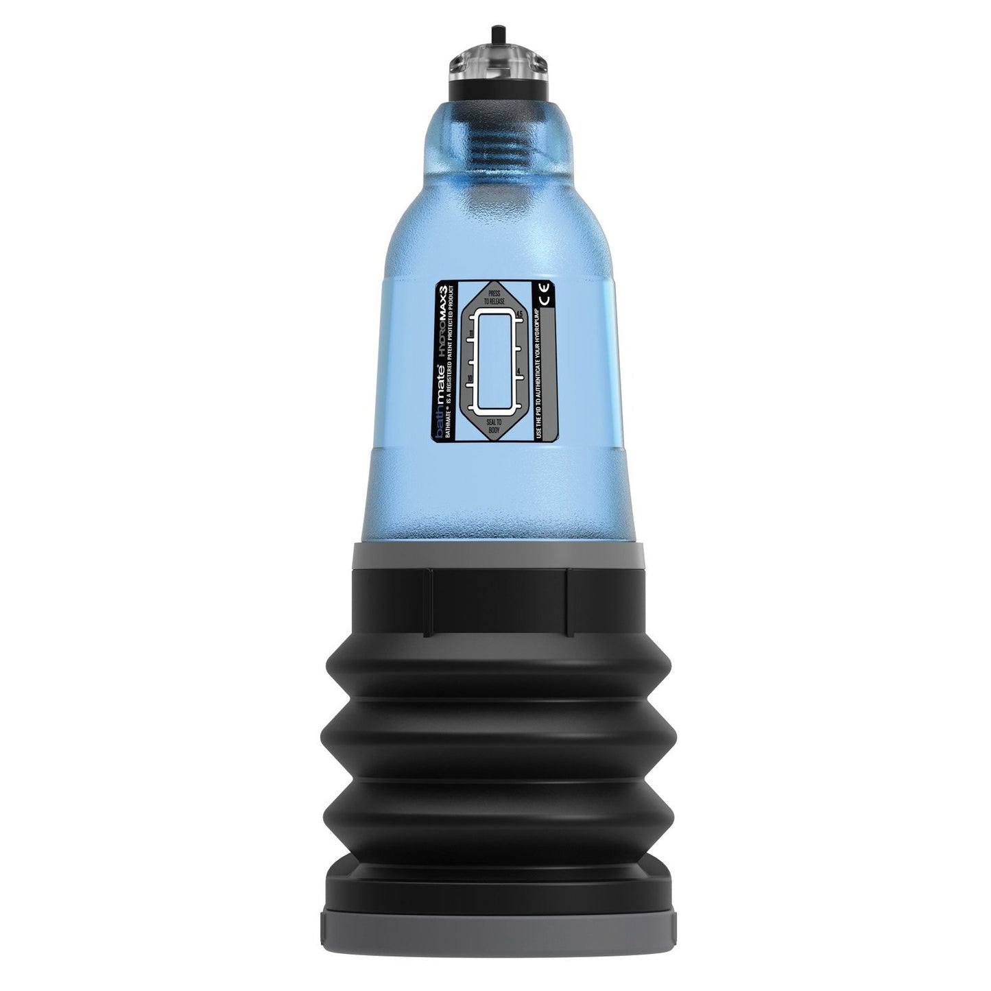 The Adams Toy Box Bathmate Hydromax 3 boasts a blue and black design, with a clear upper chamber and textured black lower part. Featuring a digital display, this micropenis pump is aimed at improving sexual stamina effectively.