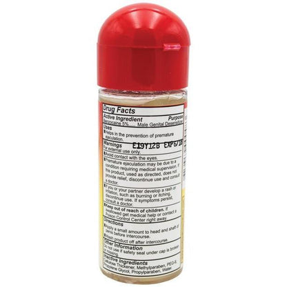 A bottle with a red cap shows the back label for Body Action Stayhard Lubricant by Body Action Products. It includes drug facts, active ingredients, purpose, uses, warnings, and inactive ingredients in small text listing safety and usage info for the stamina-boosting formula.
