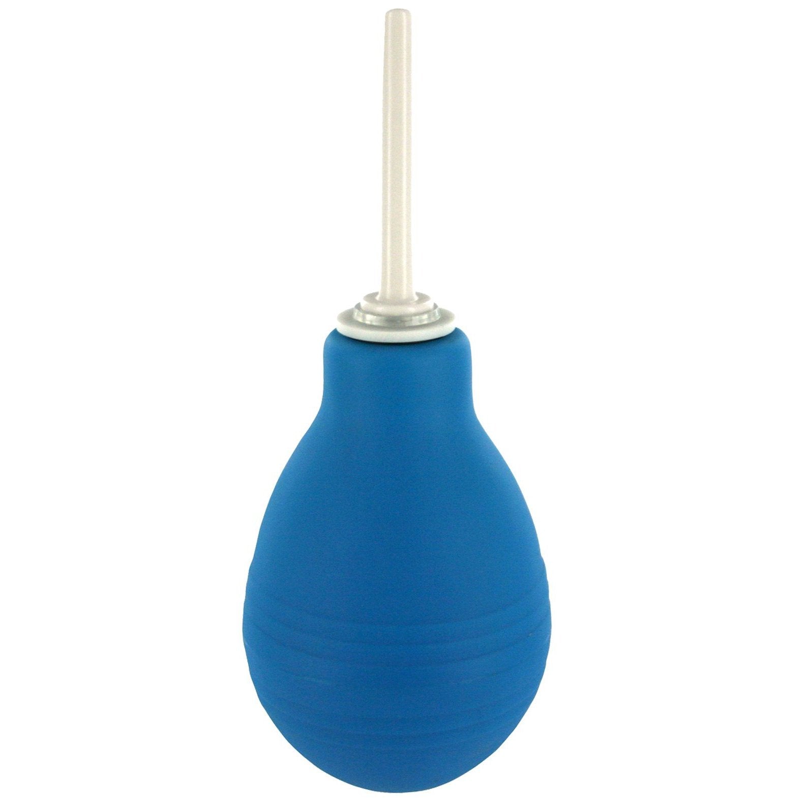 The CleanStream Enema Bulb by CleanStream is a compact blue rubber syringe with a narrow white nozzle, designed for effortless handling. Its rounded bulb features ridges for an easy grip, making it simple to use.