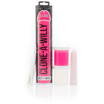 The Clone-A-Willy Kit - Vibrating by Empire Labs comes in a striking black and pink package with Glow in the Dark and Easy to Make messages. Ideal for crafting a glowing penis replica, it includes body-safe silicone, glow powder, and a vibrator.