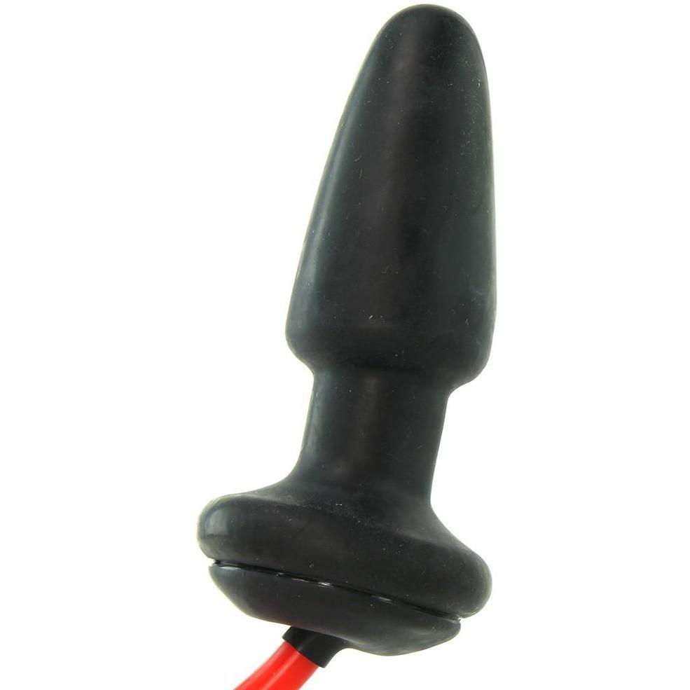 The COLT Expandable Butt Plug by Adams Toy Box is a sleek, black, elongated design with a flared base and features a red cord; its smooth, tapered structure ensures comfort.