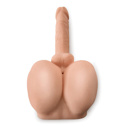 The Dirty Talk PDX Bad Boy Masturbator by Dirty Talk is a silicone novelty shaped like an inverted human posterior with a phallic extension, featuring a discreet vibrating bullet for added excitement, set against a white background.