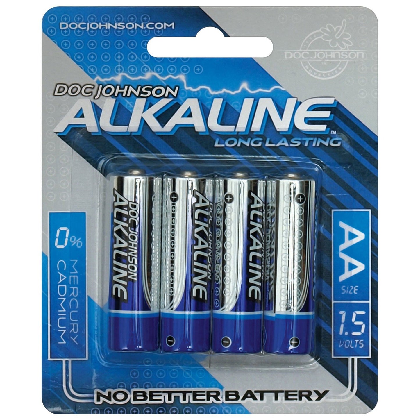 The Doc Johnson Alkaline Batteries AA - 4 Pack provides long-lasting, mercury- and cadmium-free power at 1.5 volts, perfect for keeping your favorite devices ready to go.