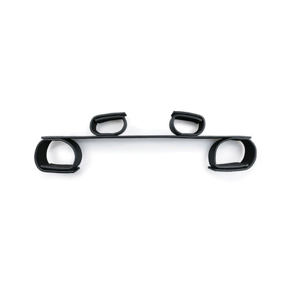 A black, minimalist wall coat rack with evenly spaced rounded hooks, styled like the sleek Easy Toys Wrist & Ankle Bondage Bar, mounted on a white background.