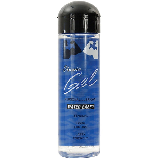 The Elbow Grease H2O Thick Gel by B. Cumming Company Inc. is a water-based personal lubricant offering natural lubrication, presented in a clear bottle with a black cap. It highlights sensual, long-lasting, and latex-safe qualities.