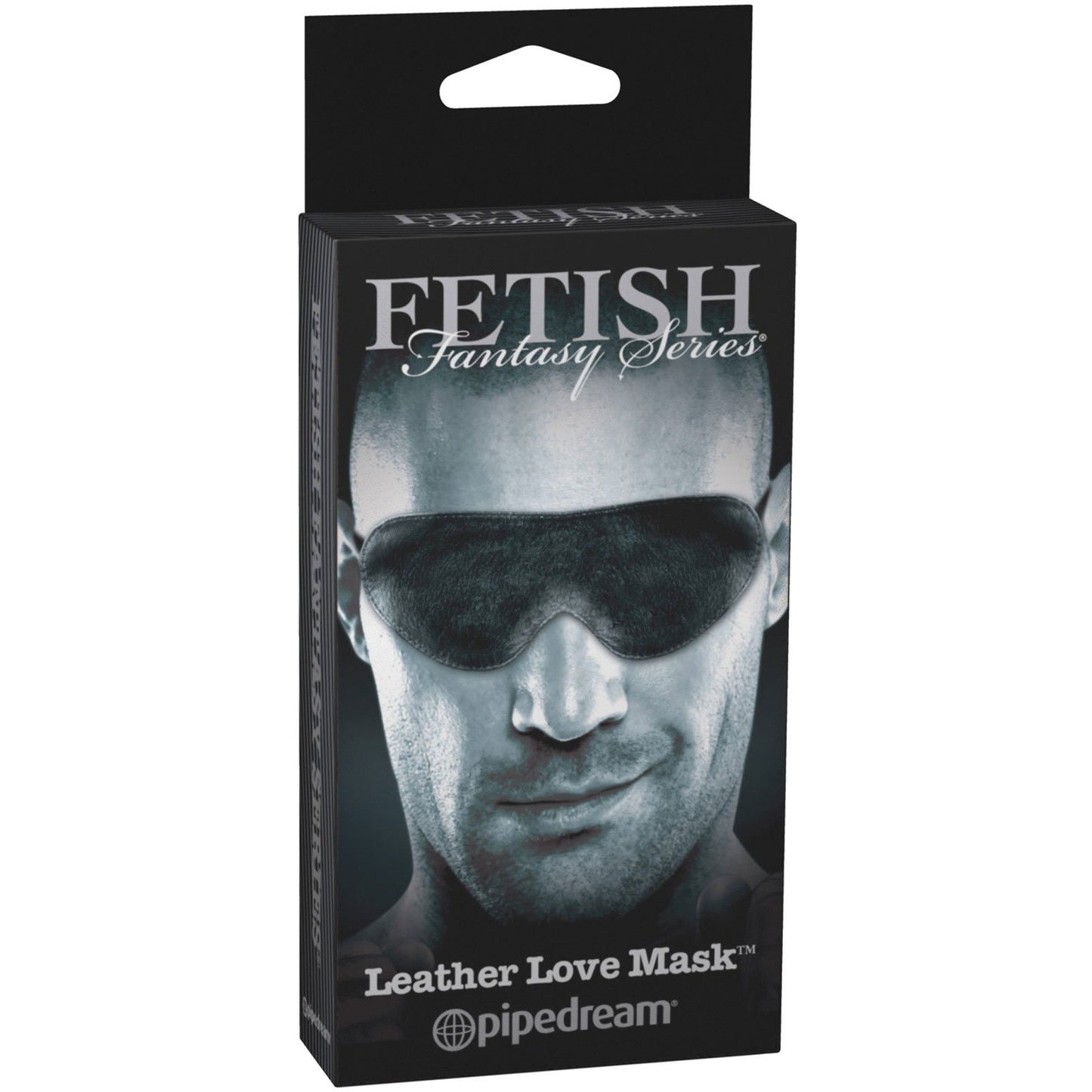 The Fetish Fantasy Limited Edition Love Mask packaging features an enticing image of someone experiencing sensory deprivation with a sleek black mask, ideal for adventurous sex play.