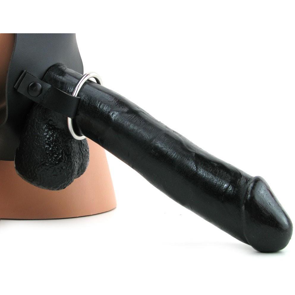 Introducing the Fetish Fantasy Series Big Daddy Hollow 10 Strap-On by Adams Toy Box—a realistic black strap-on with a sturdy silver ring and adjustable straps, perfect for intimate exploration and fantasy fulfillment.