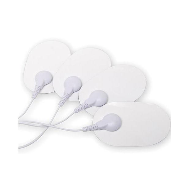 Four Pipedream Fetish Fantasy Therapy Replacement Pads with attached wires, intended for medical or therapeutic use, are displayed on a simple white background.