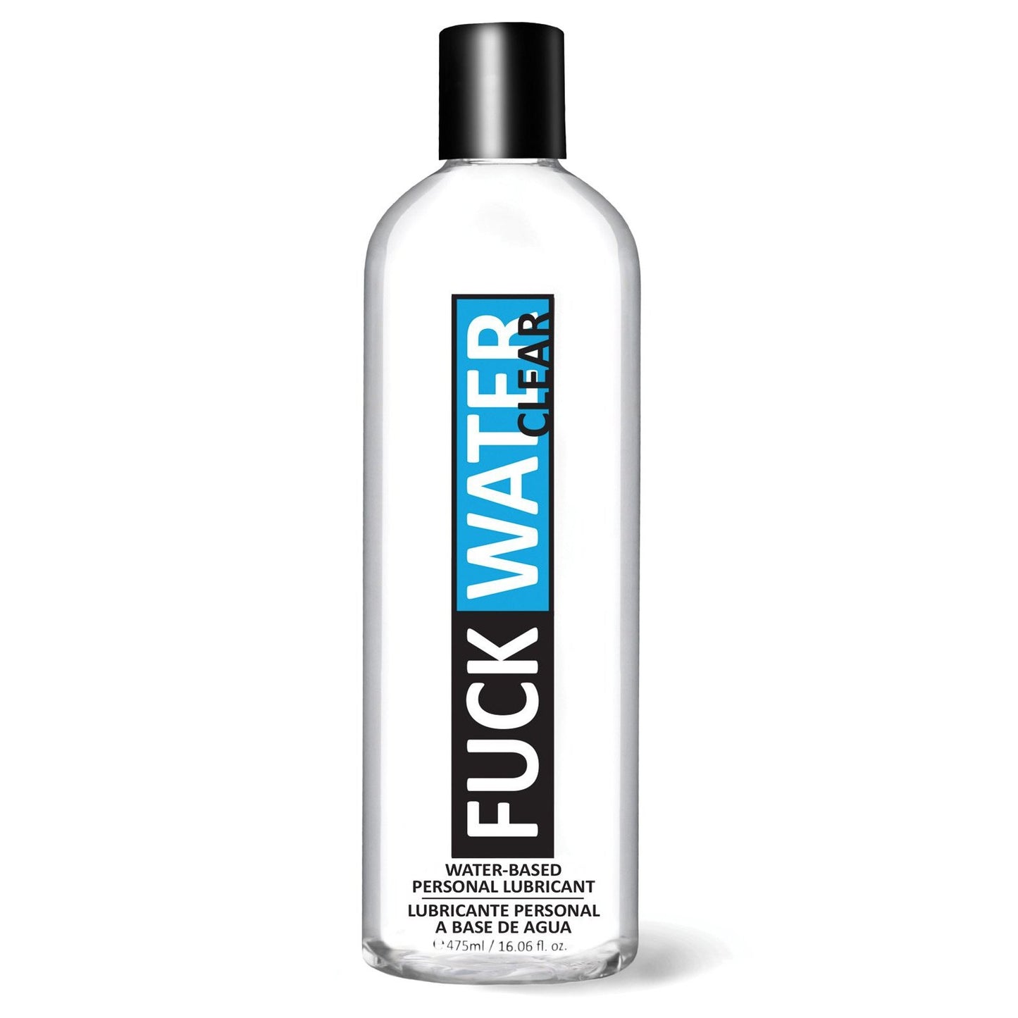 The transparent Fuck Water Clear H2O bottle, labeled with sleek black, white, and blue text, is a toy-friendly, water-based personal lubricant from the Fuck Water brand. Its also condom compatible, ensuring a smooth and pleasurable experience.