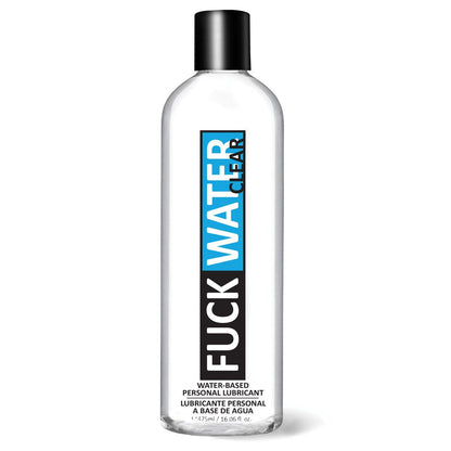 The transparent Fuck Water Clear H2O bottle, labeled with sleek black, white, and blue text, is a toy-friendly, water-based personal lubricant from the Fuck Water brand. Its also condom compatible, ensuring a smooth and pleasurable experience.