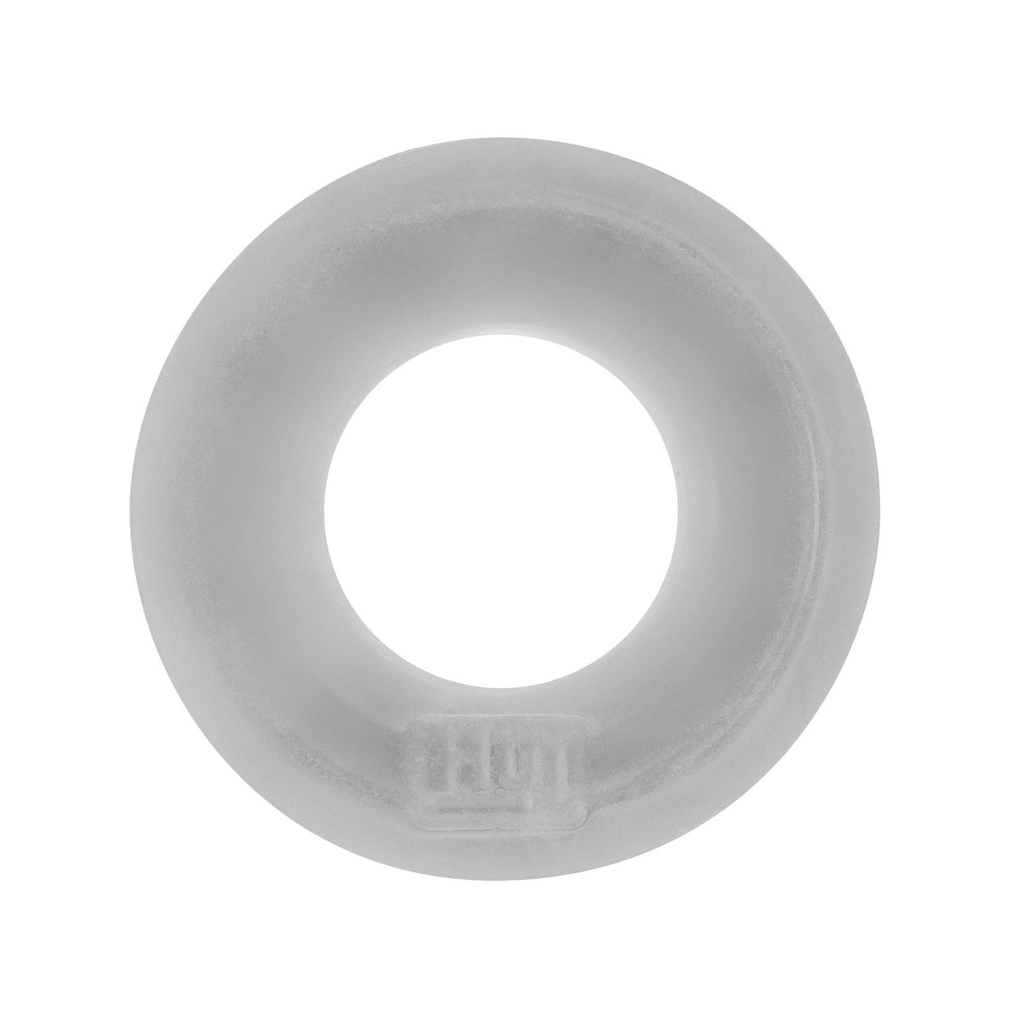 Viewed from above, the Hunky Junk C Ring - Singles features a silicone blend frosted glass design with a hollow center and subtle logo on the bottom, showcasing a minimalist aesthetic that emphasizes smooth and translucent textures.