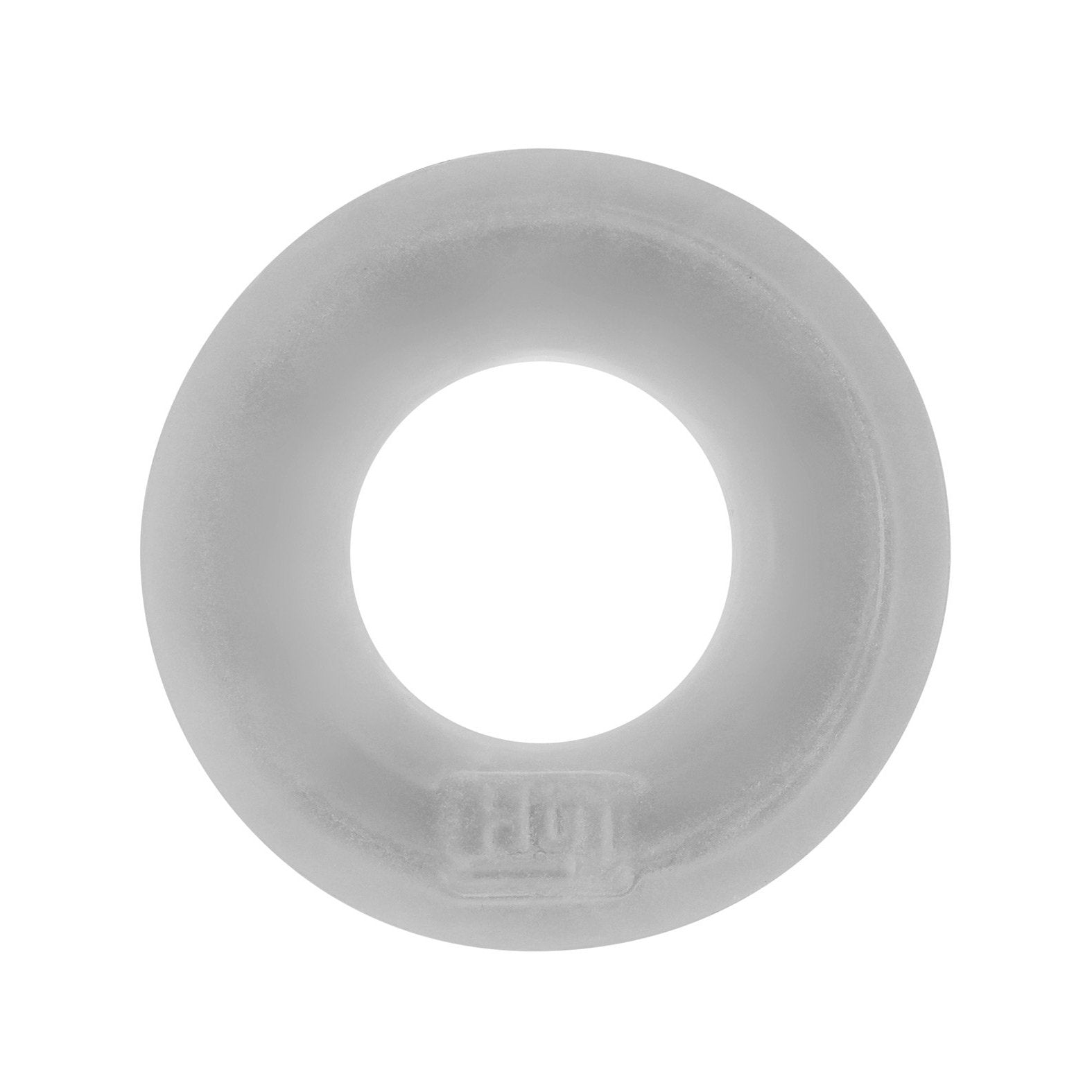 Viewed from above, the Hunky Junk C Ring - Singles features a silicone blend frosted glass design with a hollow center and subtle logo on the bottom, showcasing a minimalist aesthetic that emphasizes smooth and translucent textures.