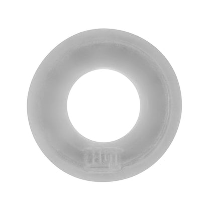 Viewed from above, the Hunky Junk C Ring - Singles features a silicone blend frosted glass design with a hollow center and subtle logo on the bottom, showcasing a minimalist aesthetic that emphasizes smooth and translucent textures.