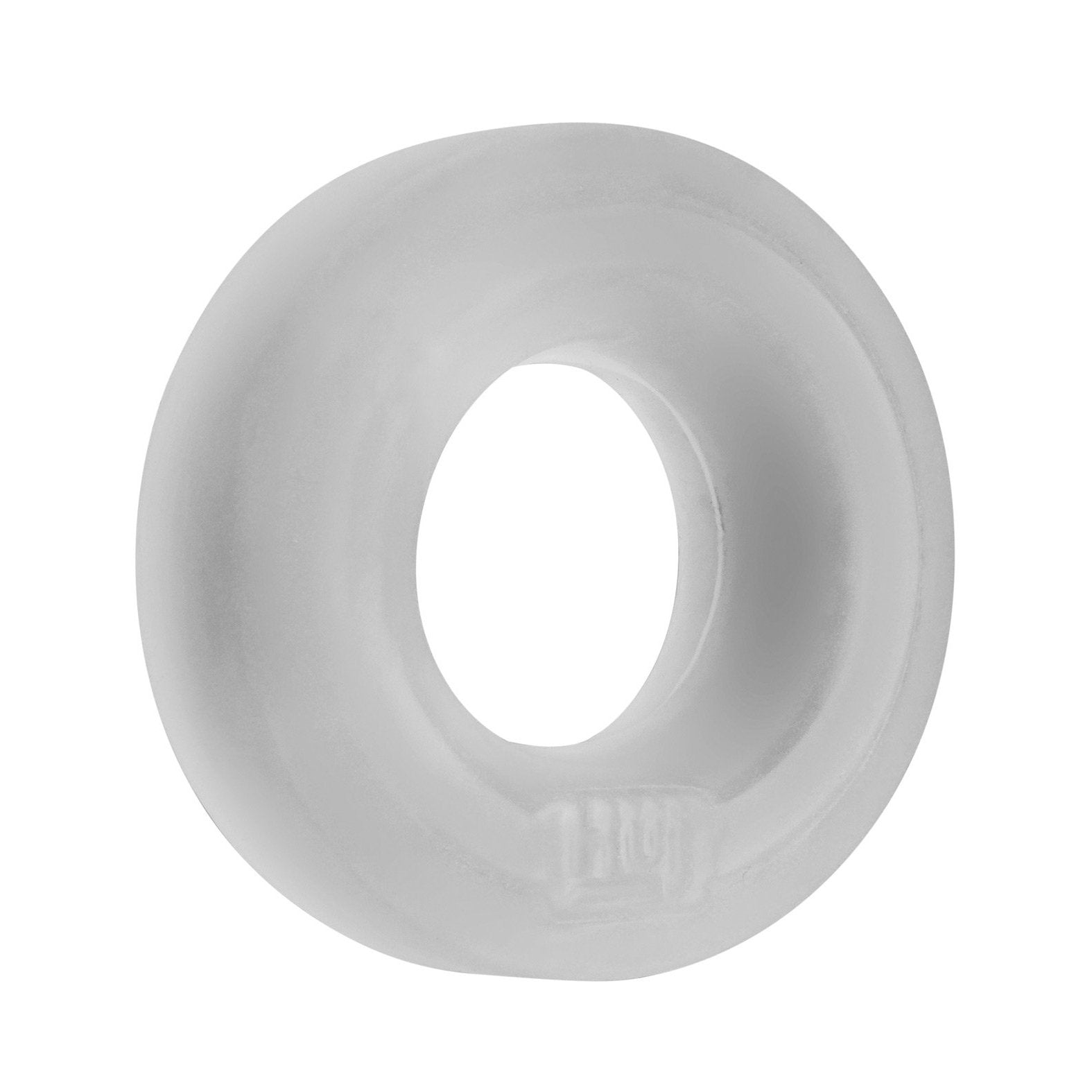 A close-up of the smooth, gray silicone blend Hunky Junk C Ring - Singles reveals an unblemished, even surface with a central hollow, highlighting its rounded shape and uniform texture, echoing the premium design characteristic of Hunky Junk products.