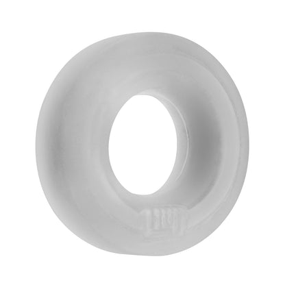 A close-up of the smooth, gray silicone blend Hunky Junk C Ring - Singles reveals an unblemished, even surface with a central hollow, highlighting its rounded shape and uniform texture, echoing the premium design characteristic of Hunky Junk products.