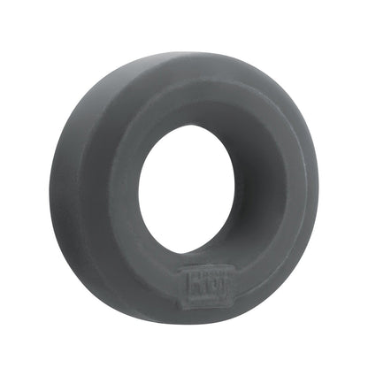 The Hunky Junk C Ring - Singles features a smooth, dark gray, round rubber wheel crafted from a silicone blend with a uniform surface and sturdy appearance. It bears a small logo reminiscent of the iconic Hunky Junk style on one side near the bottom edge.