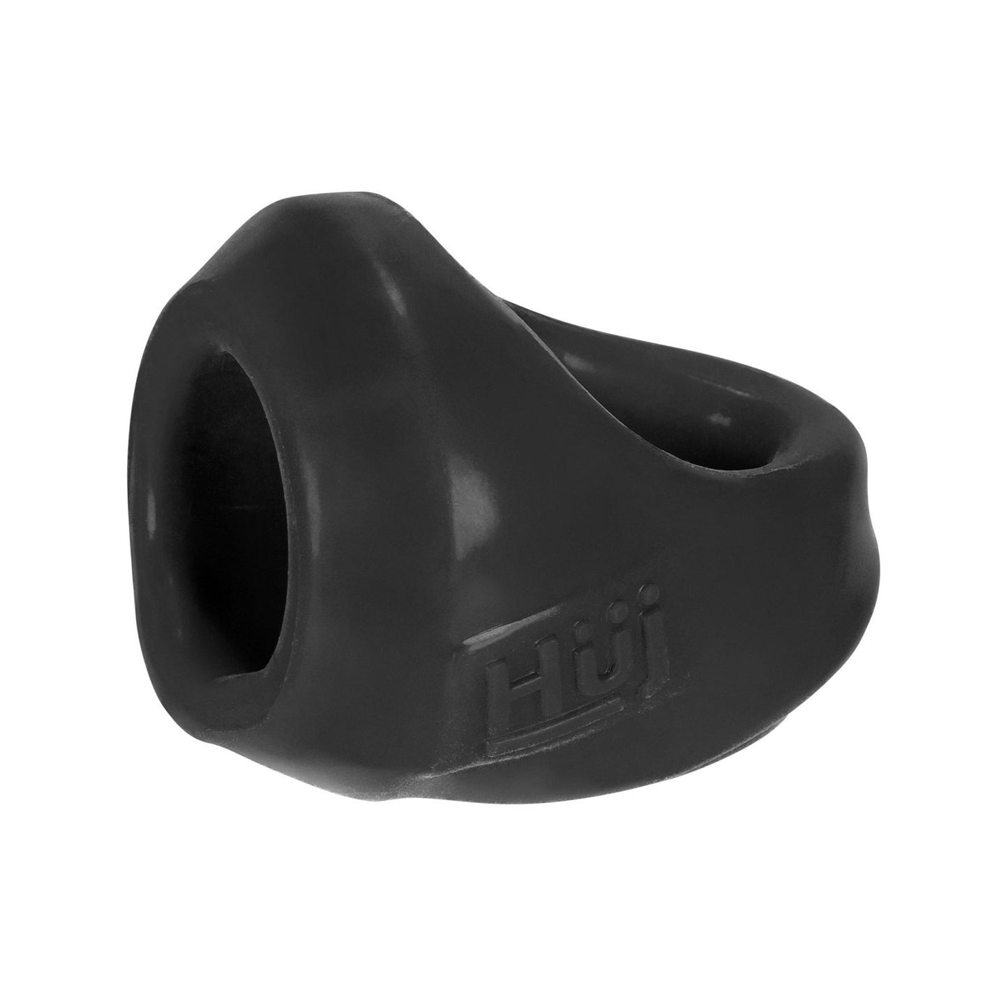 The Hunky Junk Clutch Cock & Ball Sling by Adams Toy Box is a black, ergonomically shaped silicone ring with a plus+silicone TPR blend and a smooth finish, featuring a small inscribed logo as its specialized accessory mark.