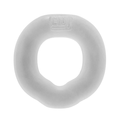 The Hunky Junk Fit Ergo C Ring is a white, oval-shaped foam ring with a contoured inner opening for ergonomic support. Its minimalist design features an embossed logo on the top edge, presented against a plain white background.