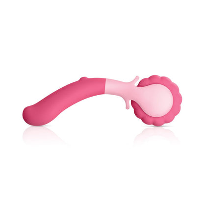The Jimmyjane Evoke Sol-o Pink massager by Jimmyjane features a pink silicone body with a flower-like textured head and curved handle, offering smooth, comfortable use. Its waterproof, making it ideal for soothing relaxation.