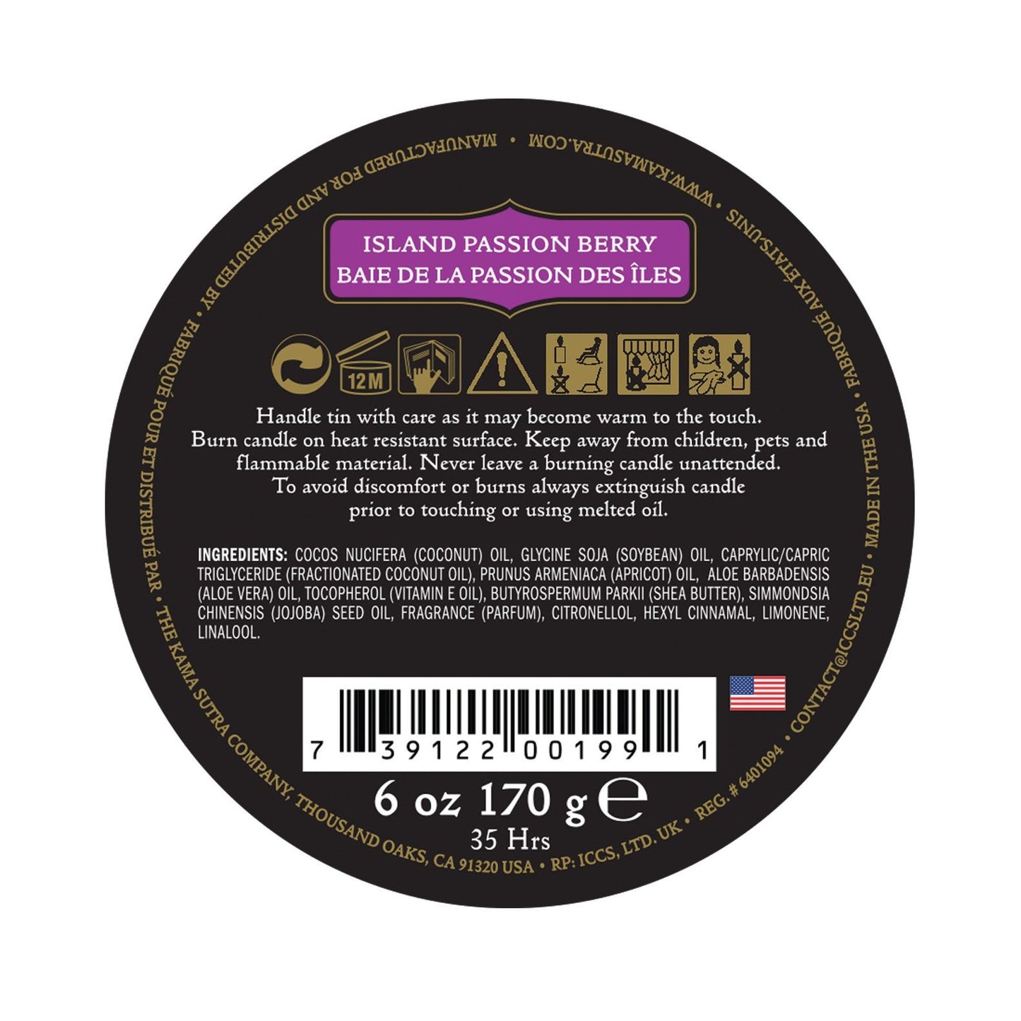 The Kama Sutra Ignite Massage Candle Coconut Pineapple by Karma Sutra offers a moisturizing formula in a round tin. It may warm up upon use, with coconut oil and plant extracts enhancing the experience. Enjoy its 35-hour burn time in a relaxing pink and black design.