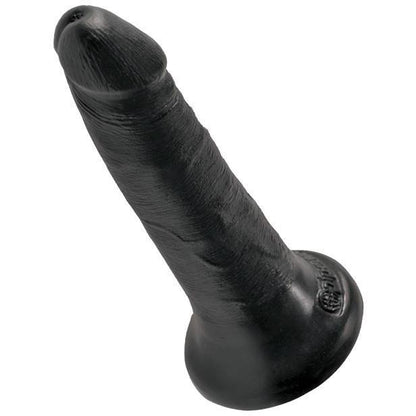 The Pipedream King Cock 5 features a black silicone design with a textured surface and suction cup base, resembling an elongated shape with a rounded tip for enhanced realism.