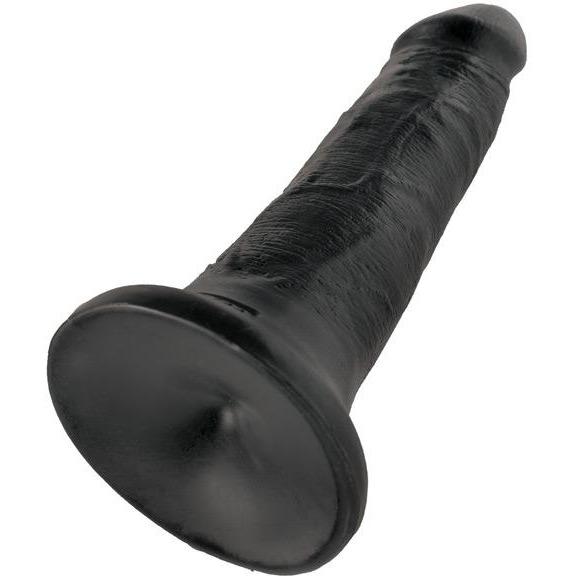 The Pipedream King Cock 5 features a realistic shaft and a round, flat suction cup base, viewed from an angle.