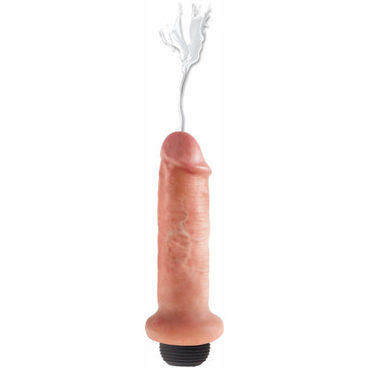 The King Cock 6 Squirting Realistic Dildo by Pipedream features a flesh-toned finish, a white liquid detail at the tip, and a textured black base for an enhanced lifelike appearance.
