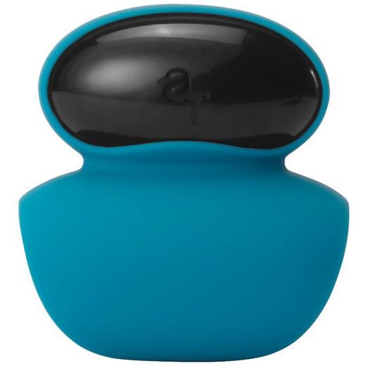 The Lamourose Diamonds Leo by Adams Toy Box is a sleek stimulator with a glossy black top featuring a subtle a and matte blue bottom. Its modern, pebble-shaped design offers discreet vibrating modes for enhanced male stimulation.