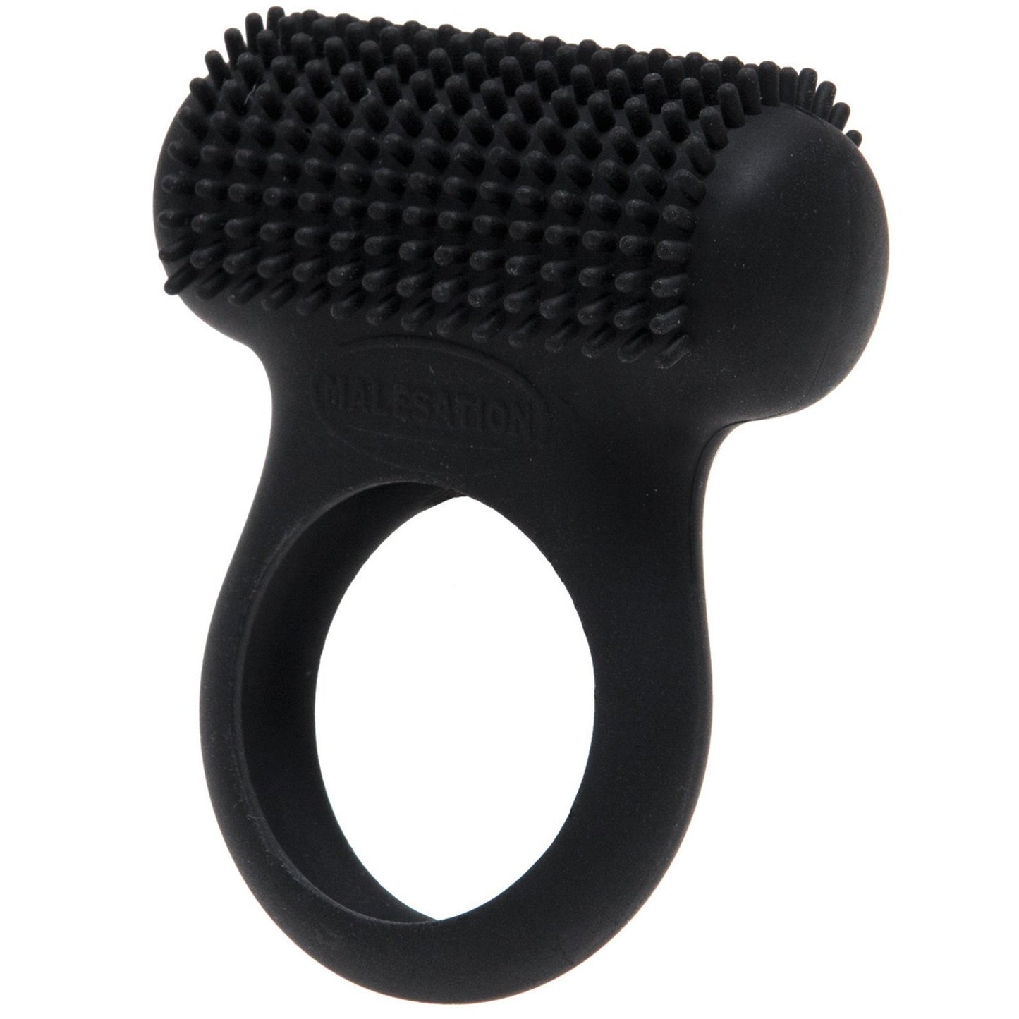 The Malesation Tickle Me Nubbed Cock Ring by St rubber is a black silicone marvel with a textured surface of rounded nubs for tactile stimulation, offering 12 vibration modes and USB rechargeable convenience.