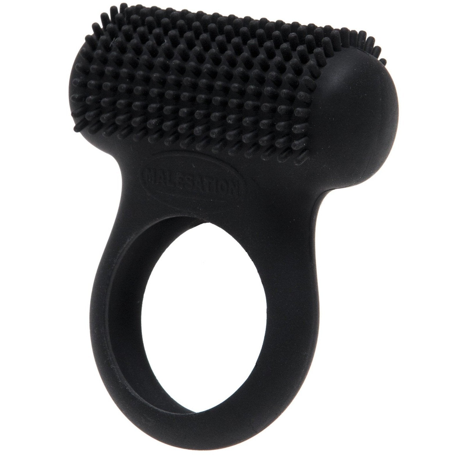 The Malesation Tickle Me Nubbed Cock Ring by St rubber is a black silicone marvel with a textured surface of rounded nubs for tactile stimulation, offering 12 vibration modes and USB rechargeable convenience.