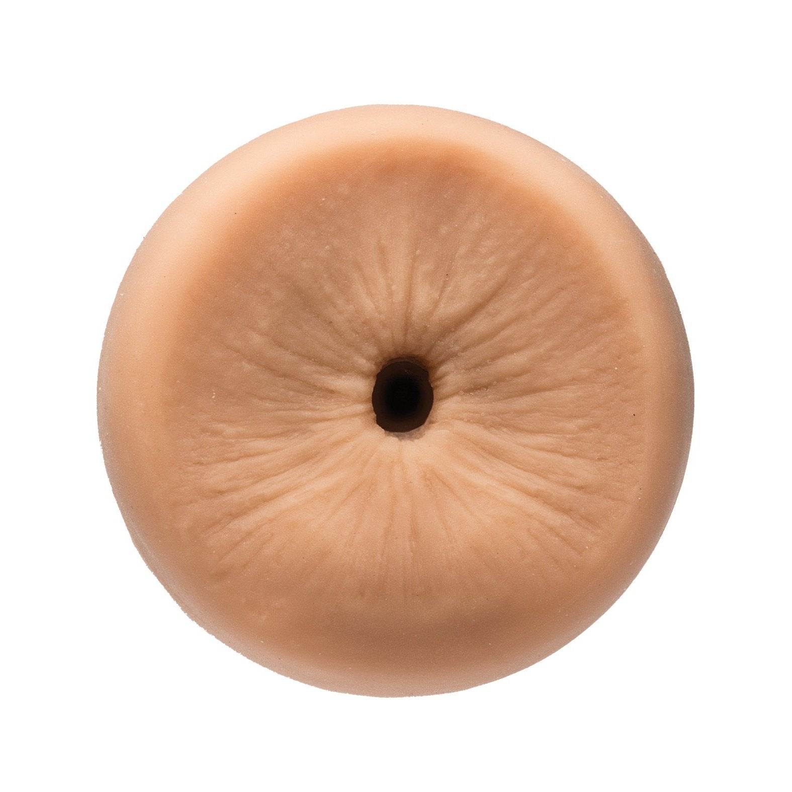 The Man Squeeze Stud Ass by Doc Johnson is a round, flesh-toned object with a central opening resembling a puckered surface, crafted in ULTRASKYN for an authentic feel. Experience unmatched quality with this meticulously designed product from their renowned collection.