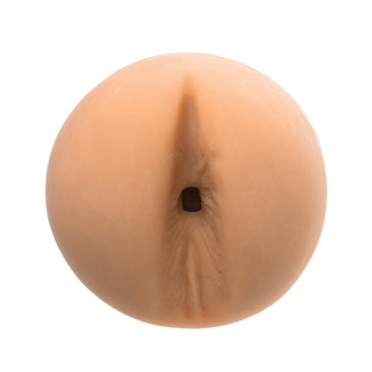 The Man Squeeze Twink Ass by Doc Johnson is a round, flesh-toned item with a central opening, resembling a silicone model or toy. Made from ULTRASKYN material, it offers an adjustable experience with its End Cap Suction Control and has a smooth, slightly glossy texture.