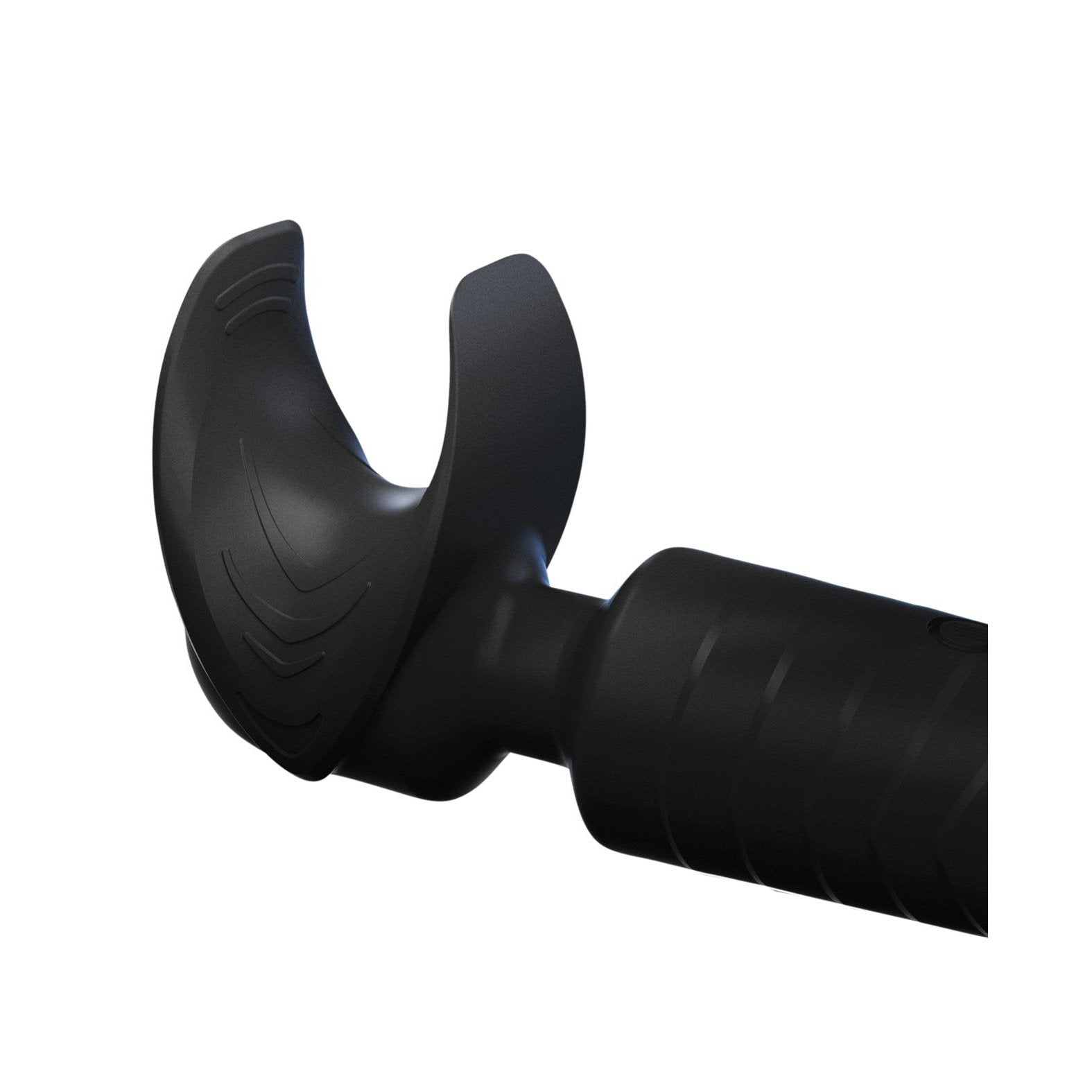 The Man Wand by Adams Toy Box features a U-shaped design with a black mouthguard-like device and textured grip on a cylindrical handle, incorporating revolutionary vibration modes ideal for fitness or training.