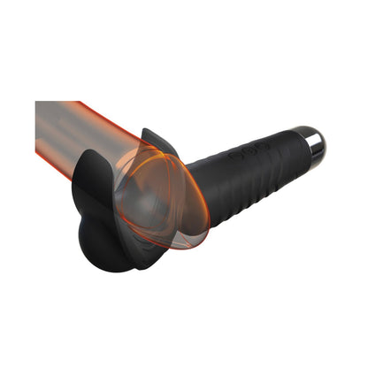 Discover the Man Wand by Adams Toy Box, a cutting-edge sex toy with a sleek black handle and curved orange and transparent design. It offers ribbed grip, a metallic tip, multiple vibration modes, and easy-access buttons for ultimate pleasure.