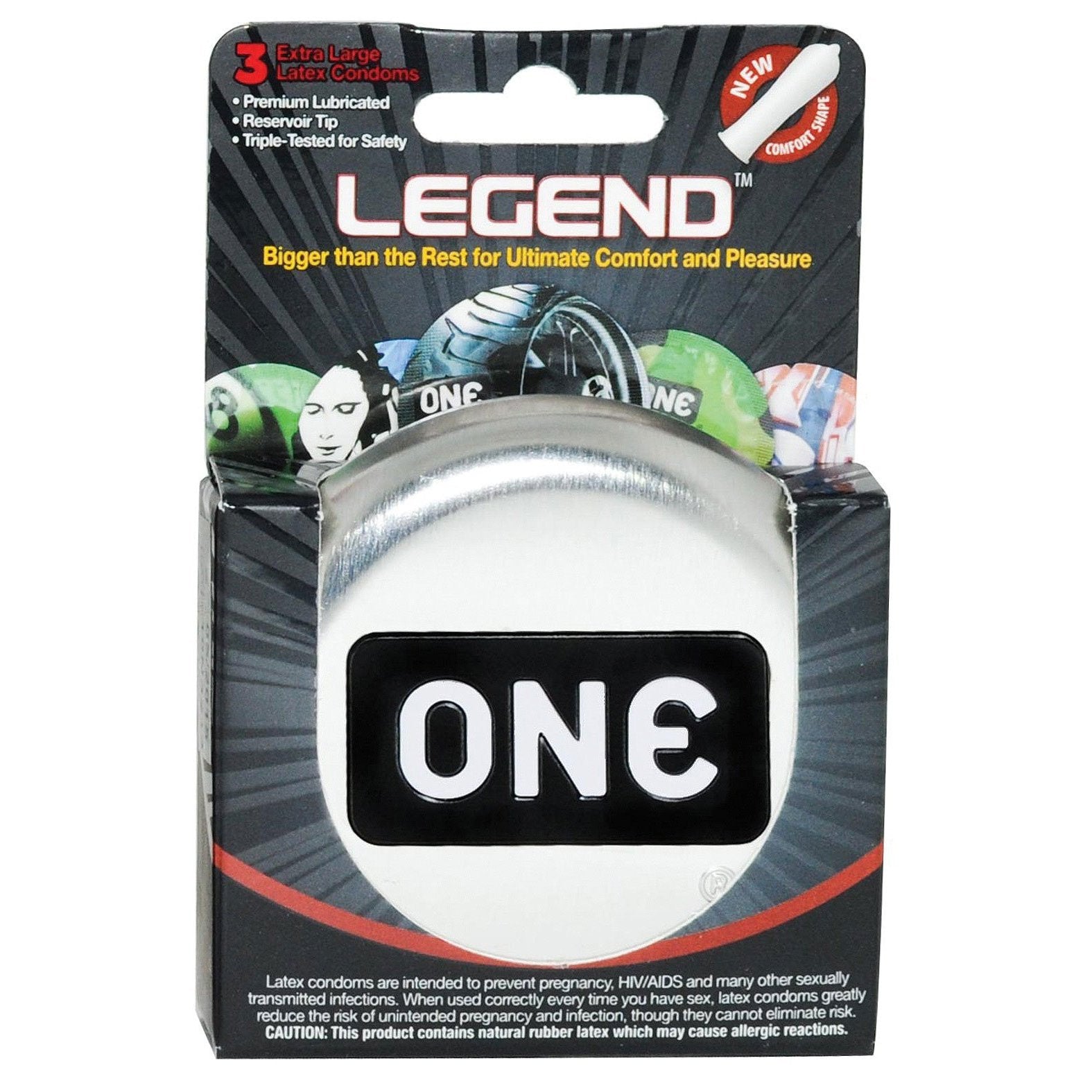 The One The Legend XL Condoms, by Paradise Marketing, come in a box of 3, feature premium lubricated and triple-tested for safety, with a bold ONE logo symbolizing legendary protection and a pleasurable design ensuring comfort.