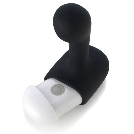 A sleek, black wall-mounted coat hook, shaped like an inverted L with a rounded end, features a white motion sensor with a circular button at the center and large motor compatibility for modern tech needs. .