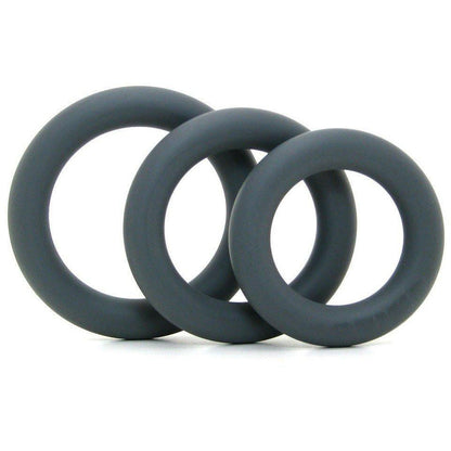 The OptiMale C Ring Kit Thick by Adams Toy Box showcases three super stretchy silicone rings of different sizes, slightly overlapping in a row against a plain white background.