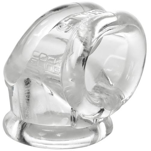 The Oxballs Cocksling 2 by Oxballs is a transparent silicone double ring featuring two interconnected loops with a smooth finish, inspired by the original Cocksling style. It functions as both a cock ring and ball stretcher for optimal comfort and support.