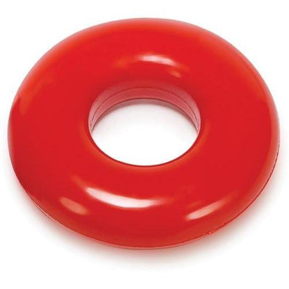 The Oxballs DO-NUT-2 Cock Ring by Oxballs is a vibrant red, donut-shaped ring crafted from FLEXXX TPR, featuring a glossy finish and smooth surface. Its circular opening provides a snug, body-safe fit for all-day comfort.