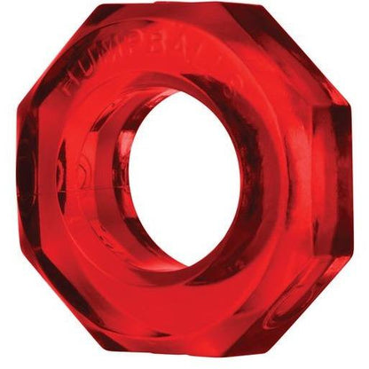 The Oxballs HUMPBALLS Cock Ring by Oxballs is a glossy, red octagonal toy made from body-safe Skinflex TPR. It resembles a thick washer with a hollow center, featuring smooth edges for both style and comfort.